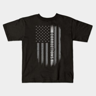 Thin Silver Line Flag Correctional Officer Kids T-Shirt